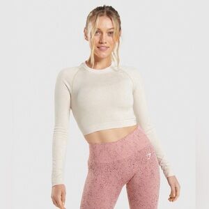 Gymshark Adapt Fleck Seamless Long Sleeve Crop Top - Mineral | Coconut White